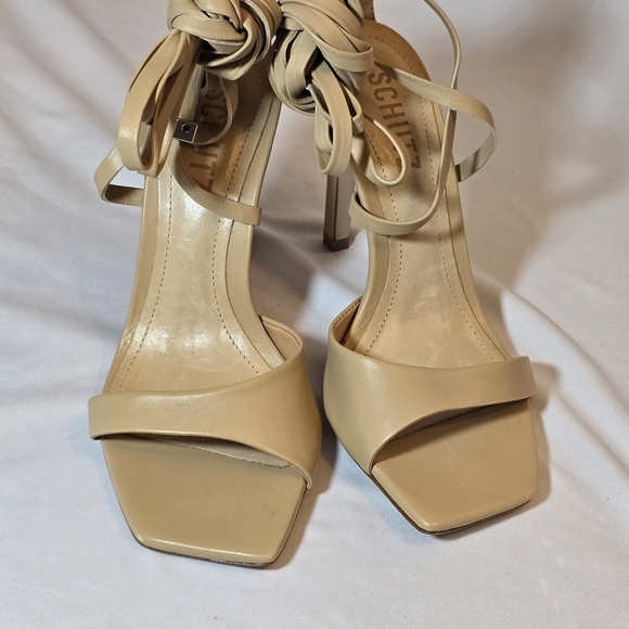 Schutz Cream Leather Square Toe Wrap Around Sandals Heels Party Dance, sz 5 - Picture 1 of 7